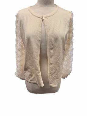 Siani Milano Cream Cardigan with 3D Sequin and Fringe Sleeve Detail